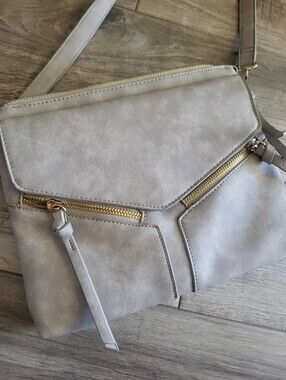 Gray Free People Crossbody Bag with Gold Zipper Accent Nwot Boho
